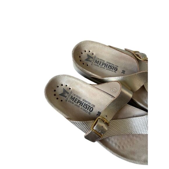 Mephisto Womens Gold Metallic Leather Sandals Sz 38 US 8 - Picture 3 of 10